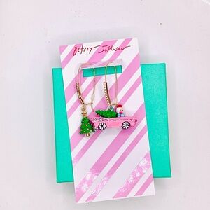 Betsey Johnson Pink and Green Holiday Santa and Pink Cadillac Earrings